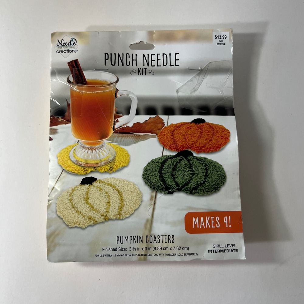 Needle Creation Punch Needle Kit Pumpkin Coasters Makes 4 3" NIP